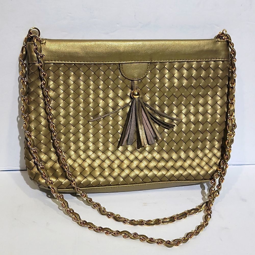 Worthington Women's Crossbody Shoulder Fringe Gold Purse